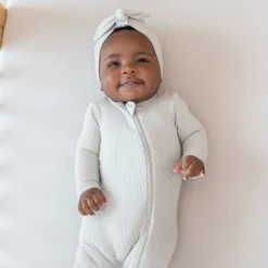 Clearance Kyte Baby Ribbed Zipper Footie in Oat