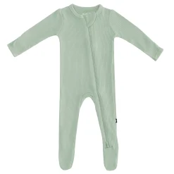 New Kyte Baby Ribbed Zipper Footie in Thyme
