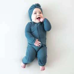 Kyte Baby Ribbed Zipper Romper in Atlantic