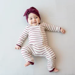 Sale Kyte Baby Ribbed Zipper Romper in Burgundy Stripe