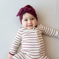 Sale Kyte Baby Ribbed Zipper Romper in Burgundy Stripe
