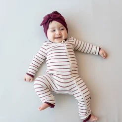 Sale Kyte Baby Ribbed Zipper Romper in Burgundy Stripe