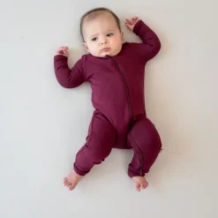 Sale Kyte Baby Ribbed Zipper Romper in Burgundy