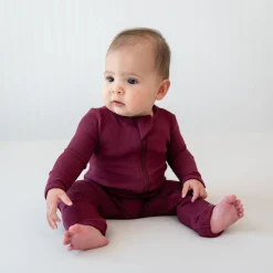Sale Kyte Baby Ribbed Zipper Romper in Burgundy