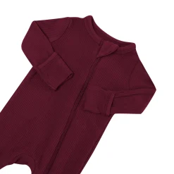 Sale Kyte Baby Ribbed Zipper Romper in Burgundy