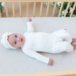 Hot Kyte Baby Ribbed Zipper Romper in Cloud