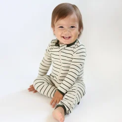 Clearance Kyte Baby Ribbed Zipper Romper in Fir Stripe