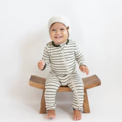 Clearance Kyte Baby Ribbed Zipper Romper in Fir Stripe