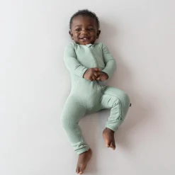 Clearance Kyte Baby Ribbed Zipper Romper in Thyme