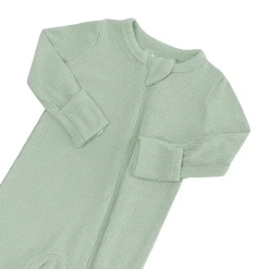 Clearance Kyte Baby Ribbed Zipper Romper in Thyme