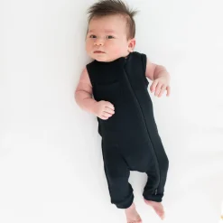New Kyte Baby Ribbed Zippered Sleeveless Romper in Midnight
