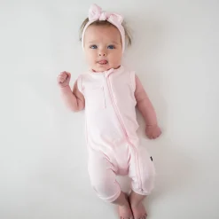 Sale Kyte Baby Ribbed Zippered Sleeveless Romper in Sakura