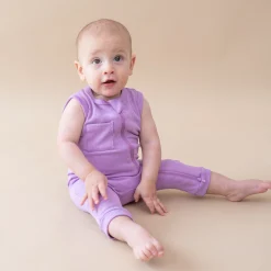 Hot Kyte Baby Ribbed Zippered Sleeveless Romper in Poi