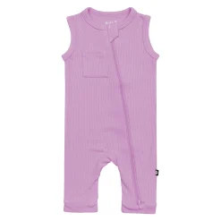 Hot Kyte Baby Ribbed Zippered Sleeveless Romper in Poi