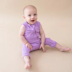 Hot Kyte Baby Ribbed Zippered Sleeveless Romper in Poi
