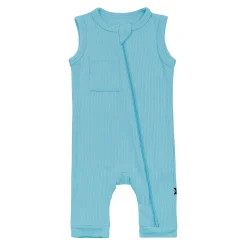 Hot Kyte Baby Ribbed Zippered Sleeveless Romper in Makai