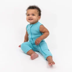Hot Kyte Baby Ribbed Zippered Sleeveless Romper in Makai