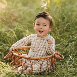 Outlet Kyte Baby Romper in Gingham Bisque