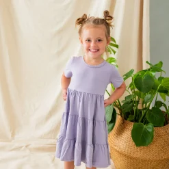 Best Kyte Baby Short Sleeve Tiered Dress in Taro