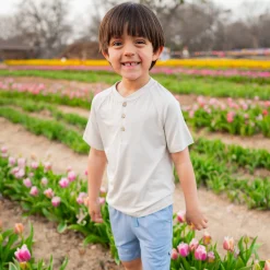 Hot Kyte Baby Short Sleeve Toddler Henley Tee in Oat