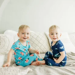 Hot Kyte Baby Short Sleeve with Pants Pajamas in Hibiscus