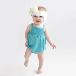 Hot Kyte Baby Smocked Bubble Romper in Makai