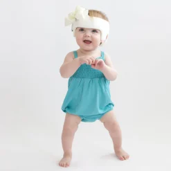 Hot Kyte Baby Smocked Bubble Romper in Makai