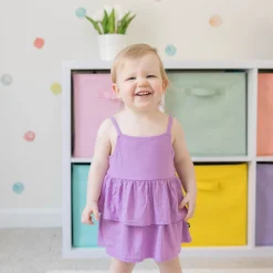 Online Kyte Baby Spaghetti Strap Ruffle Romper in Poi
