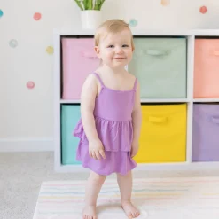 Online Kyte Baby Spaghetti Strap Ruffle Romper in Poi