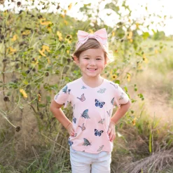 Best Kyte Baby Toddler V-Neck Tee in Blush Butterfly