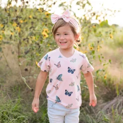 Best Kyte Baby Toddler V-Neck Tee in Blush Butterfly