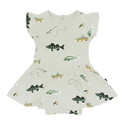 Hot Kyte Baby Twirl Bodysuit Dress in Fishing