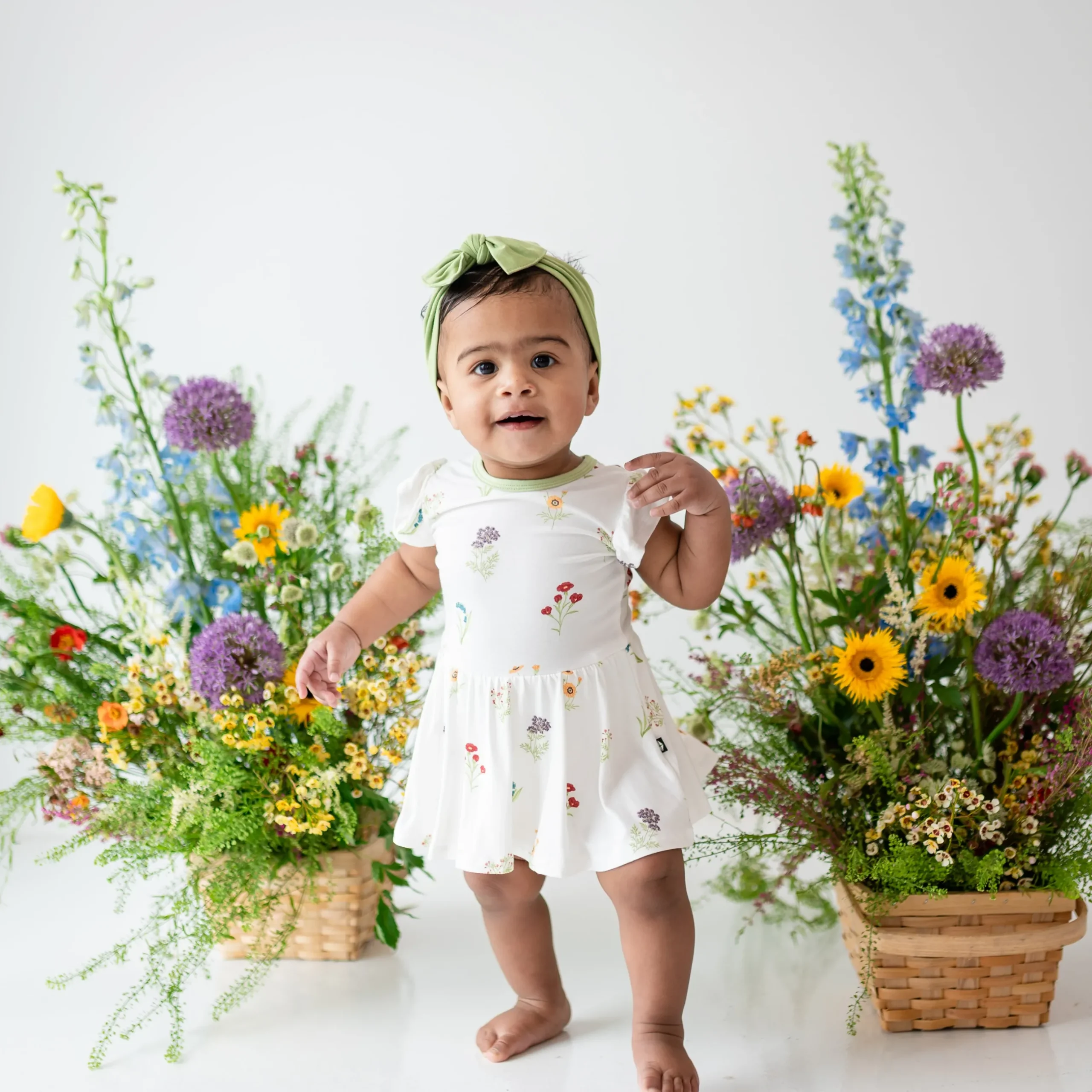 Clearance Kyte Baby Twirl Bodysuit Dress in Wildflower