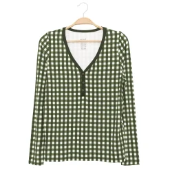 Sale Kyte Baby Women's Long Sleeve Henley Tee in Gingham Fir