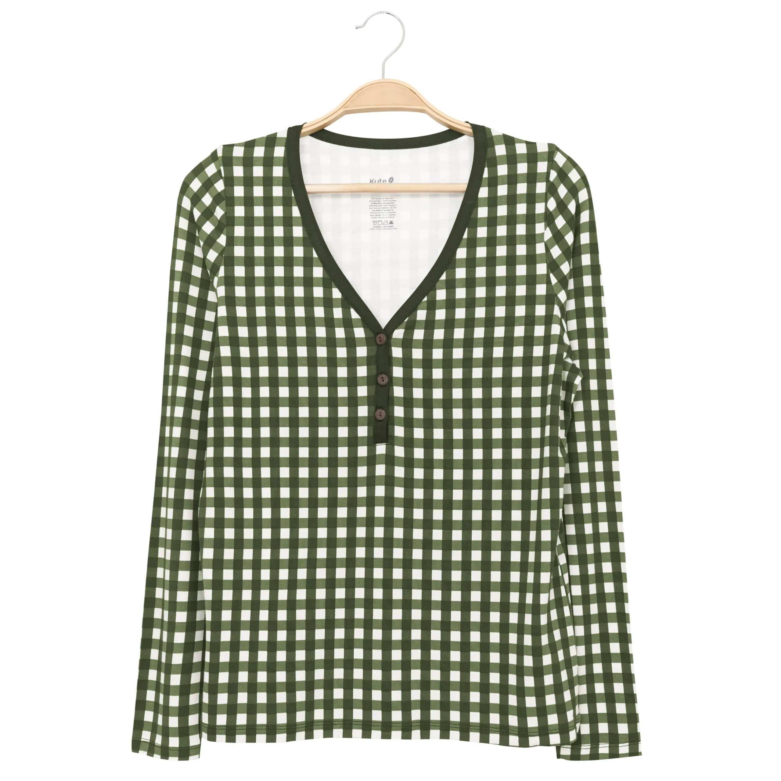Sale Kyte Baby Women's Long Sleeve Henley Tee in Gingham Fir