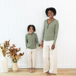 Sale Kyte Baby Women's Long Sleeve Henley Tee in Gingham Fir