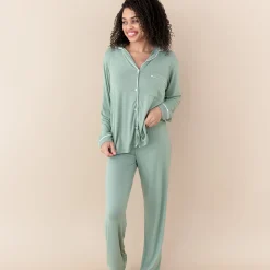 Outlet Kyte Baby Women's Long Sleeve Pajama Set in Thyme with Cloud Trim