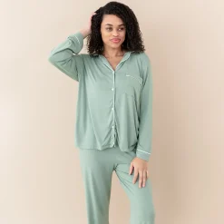 Outlet Kyte Baby Women's Long Sleeve Pajama Set in Thyme with Cloud Trim
