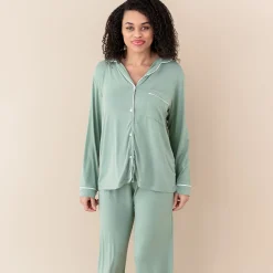 Outlet Kyte Baby Women's Long Sleeve Pajama Set in Thyme with Cloud Trim