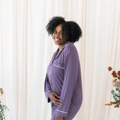 Kyte Baby Women's Long Sleeve Pajama Set in Currant with Cloud Trim