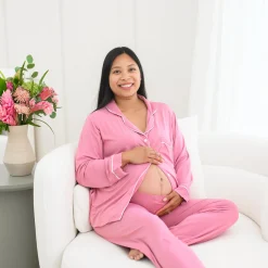Best Kyte Baby Women's Long Sleeve Pajama Set in Apple Blossom with Cloud Trim