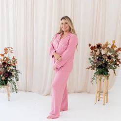 Best Kyte Baby Women's Long Sleeve Pajama Set in Apple Blossom with Cloud Trim
