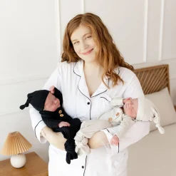 New Kyte Baby Women's Long Sleeve Pajama Set in Snow with Midnight Trim