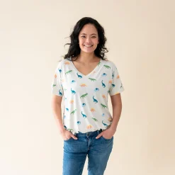 New Kyte Baby Women’s Relaxed Fit V-Neck in Ecru Roar