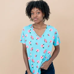 Discount Kyte Baby Women’s Relaxed Fit V-Neck in Hibiscus
