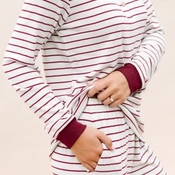 Outlet Kyte Baby Women’s Ribbed Henley Set in Burgundy Stripe