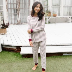 Outlet Kyte Baby Women’s Ribbed Henley Set in Burgundy Stripe