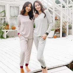 Outlet Kyte Baby Women’s Ribbed Henley Set in Burgundy Stripe