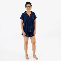 Outlet Kyte Baby Women’s Short Sleeve Pajama Set in Navy with Cloud Trim