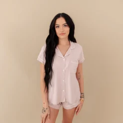 Sale Kyte Baby Women’s Short Sleeve Pajama Set in Blush with Cloud Trim